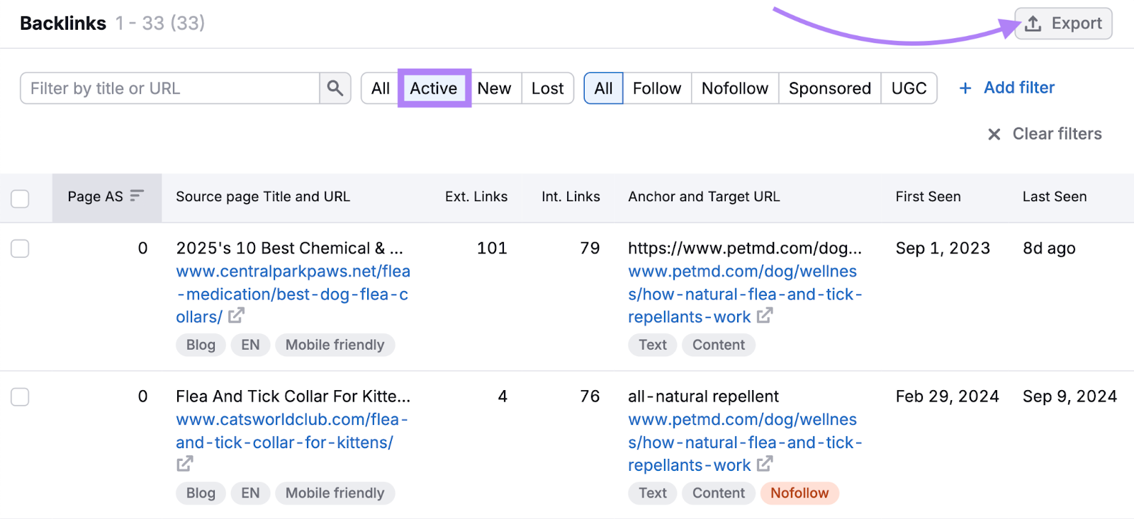 Semrush 筛选有效链接