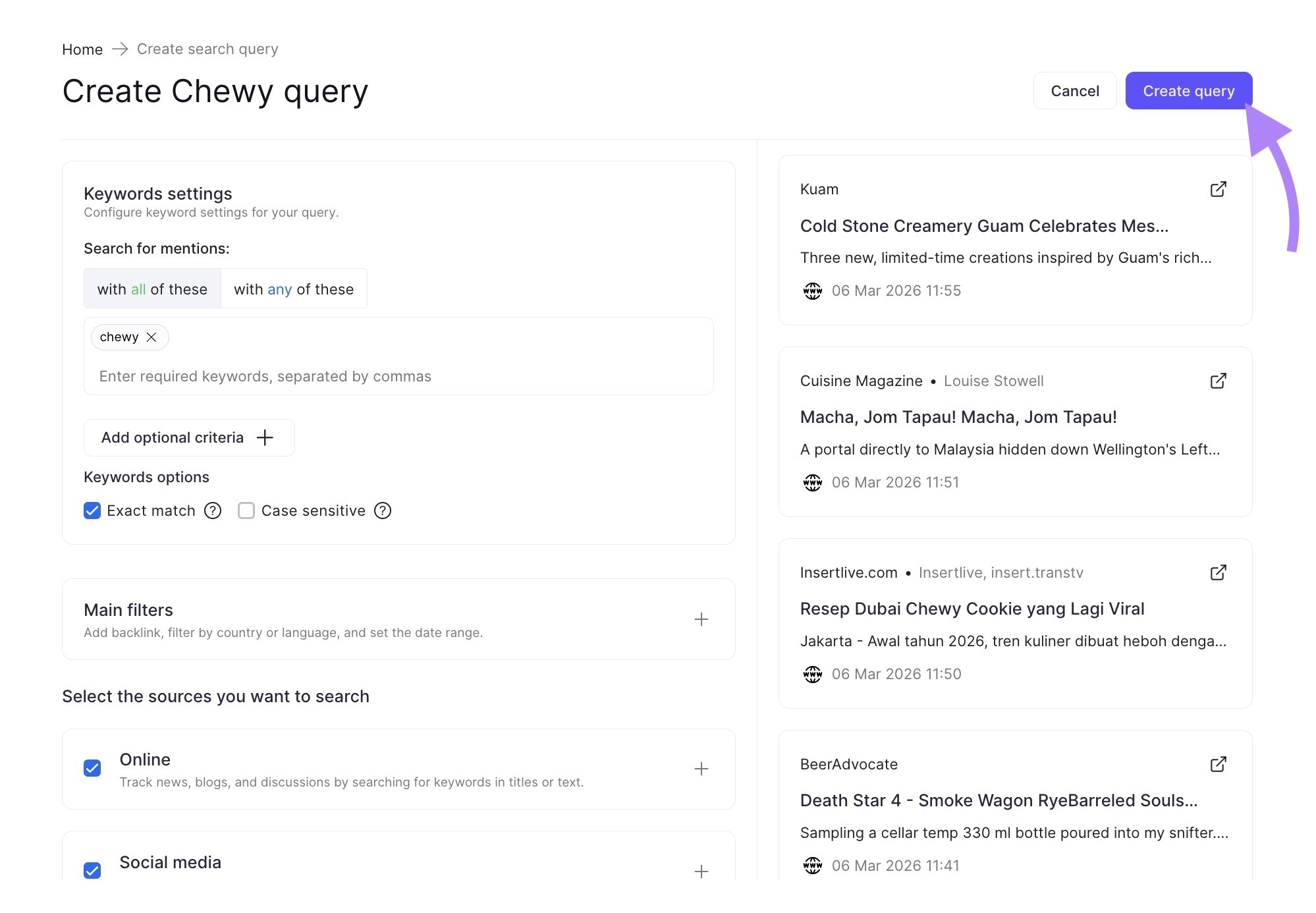 Semrush Brand Monitoring 填写查询信息