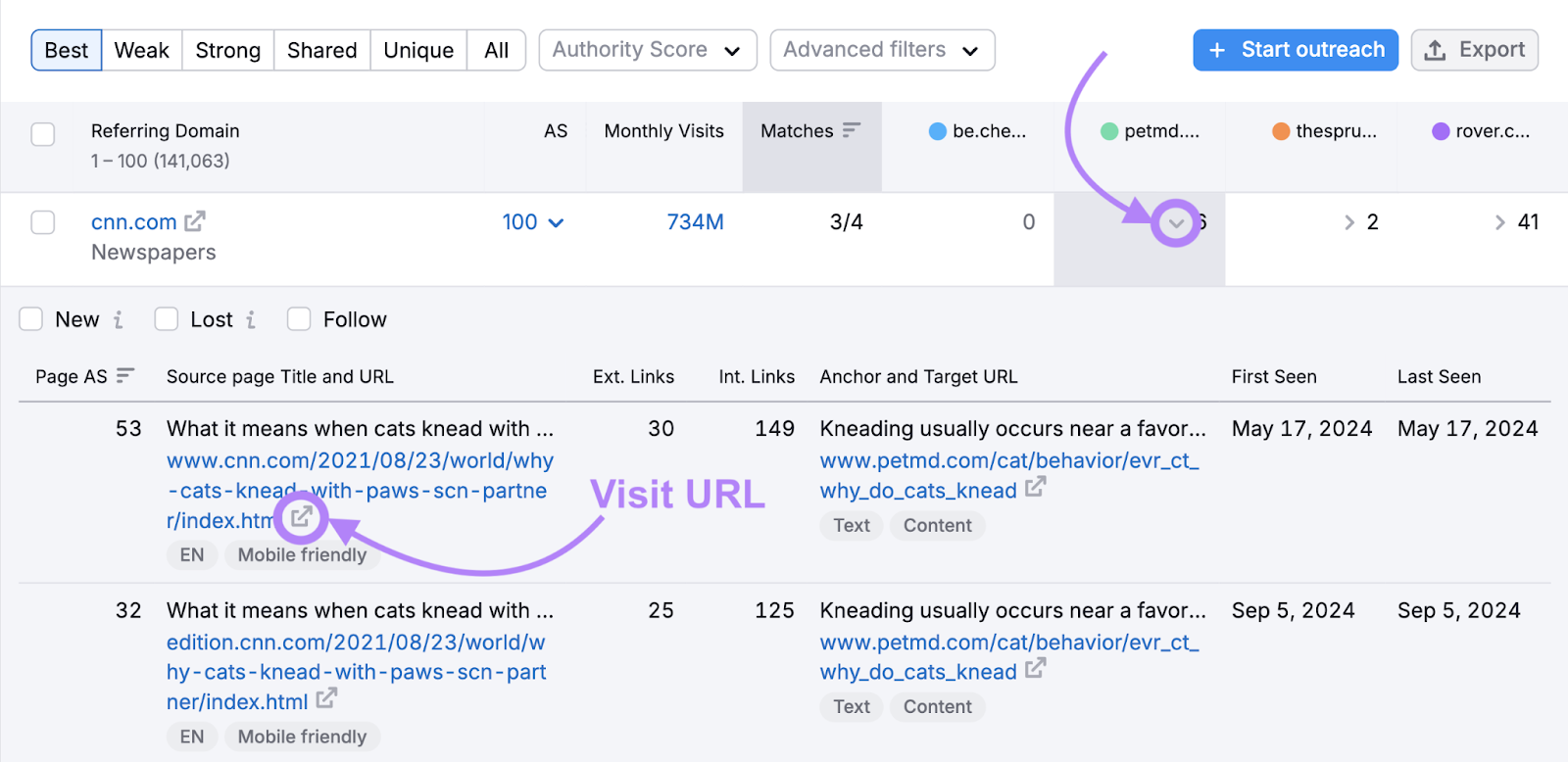 Semrush Backlink Gap 外链详情