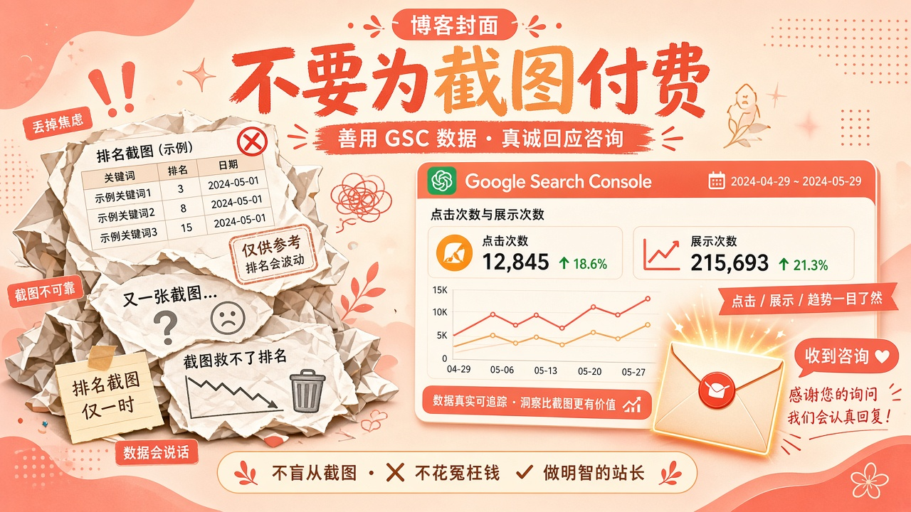 别为一堆排名截图买单：代运营验收应以GSC点击展示与有效询盘为准