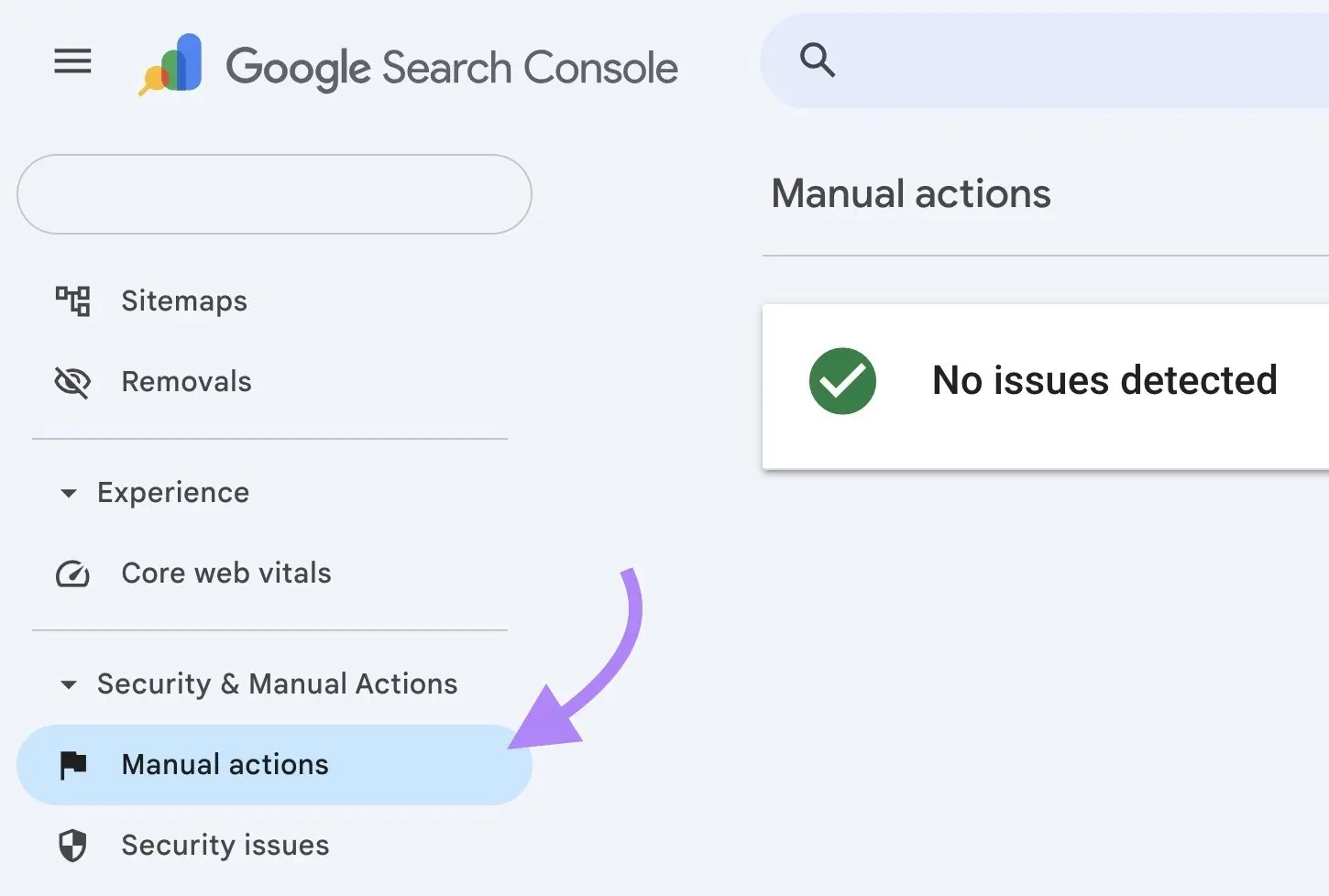 Google Search Console 的手动操作报表:未检测到问题