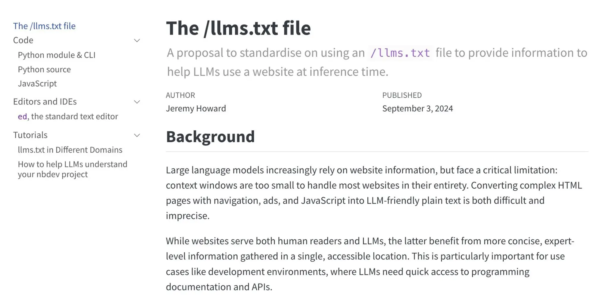 llms.txt 提案:说明这个文件如何在推理时向大模型提供网站信息