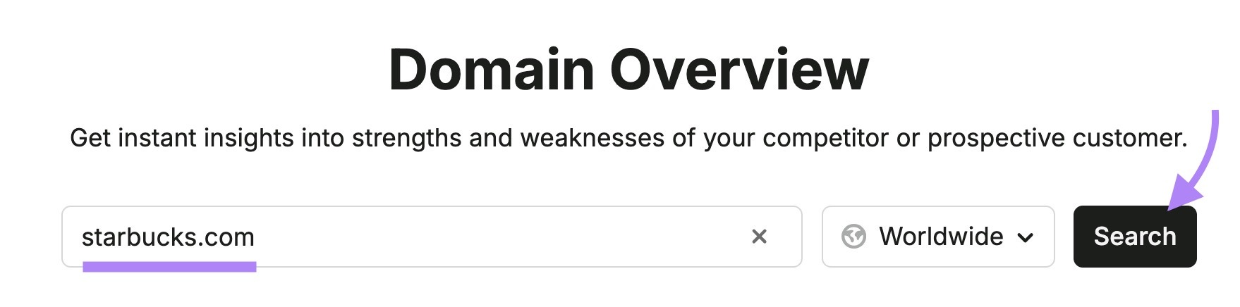Domain Overview 中输入 starbucks.com 并点击 Search